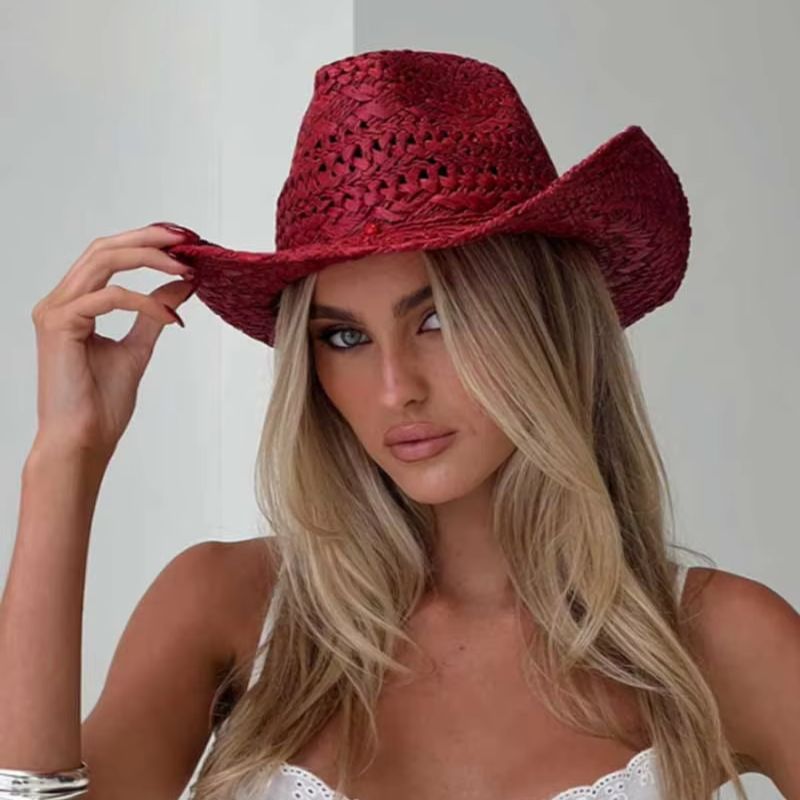 Cowboy Hat Straw - Chapeau de cowboy rouge peint à